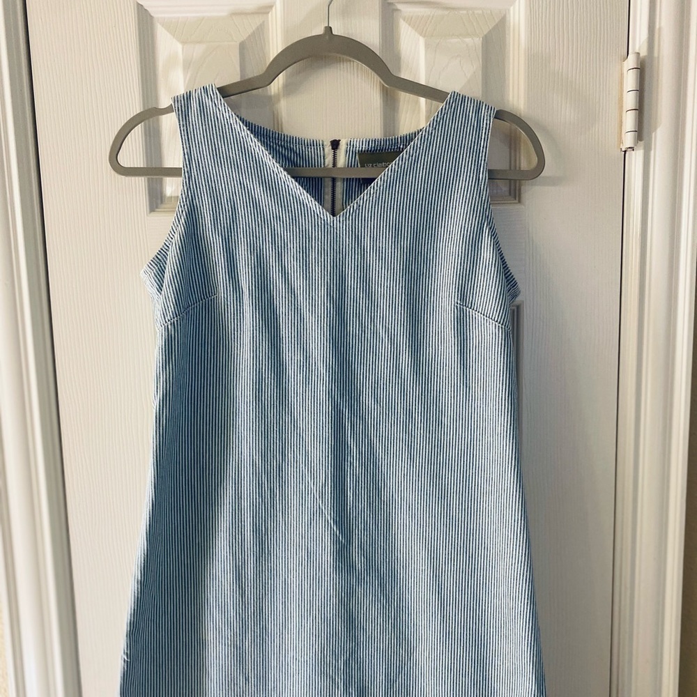 Liz Claiborne Denim Dress, Blue and White Striped Sleeveless, Size 4